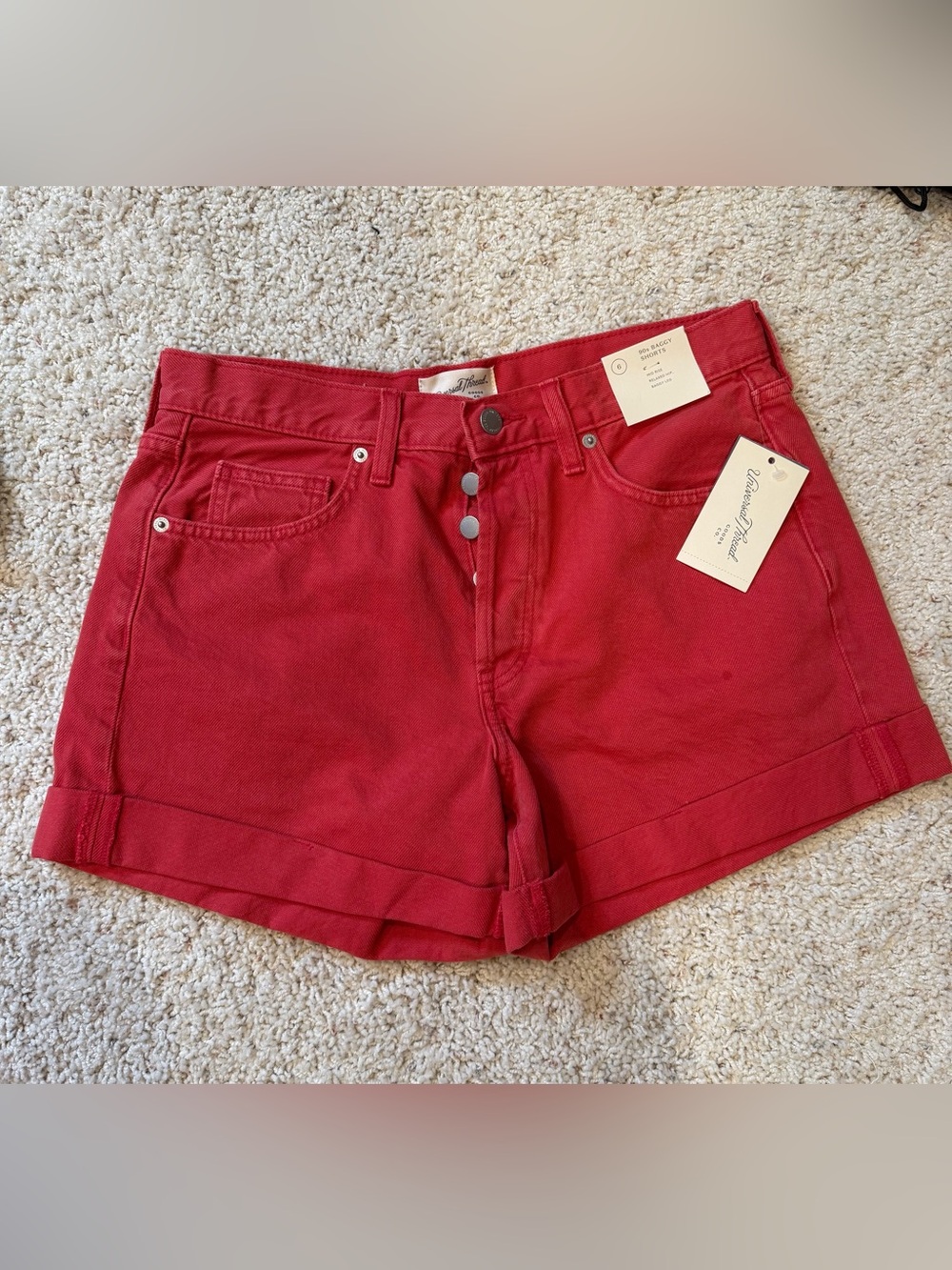 Universal Thread Women's Red Button-Front Denim Shorts